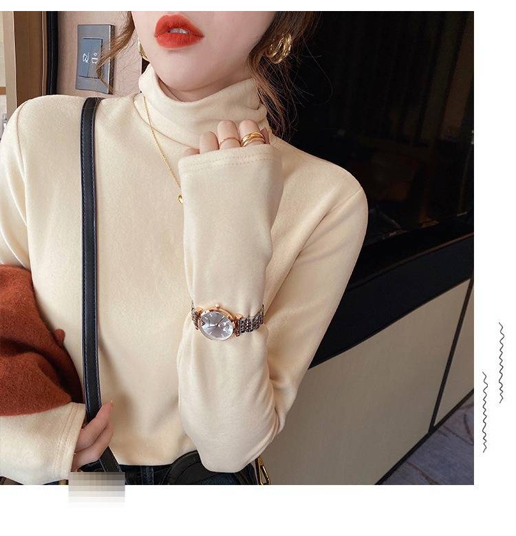 Women's High Neck Stacked Layered Turtleneck T-Shirt Long Sleeve Thermal Fleece Lined Slim Fit Casual Top For Autumn Winter_voghion.com