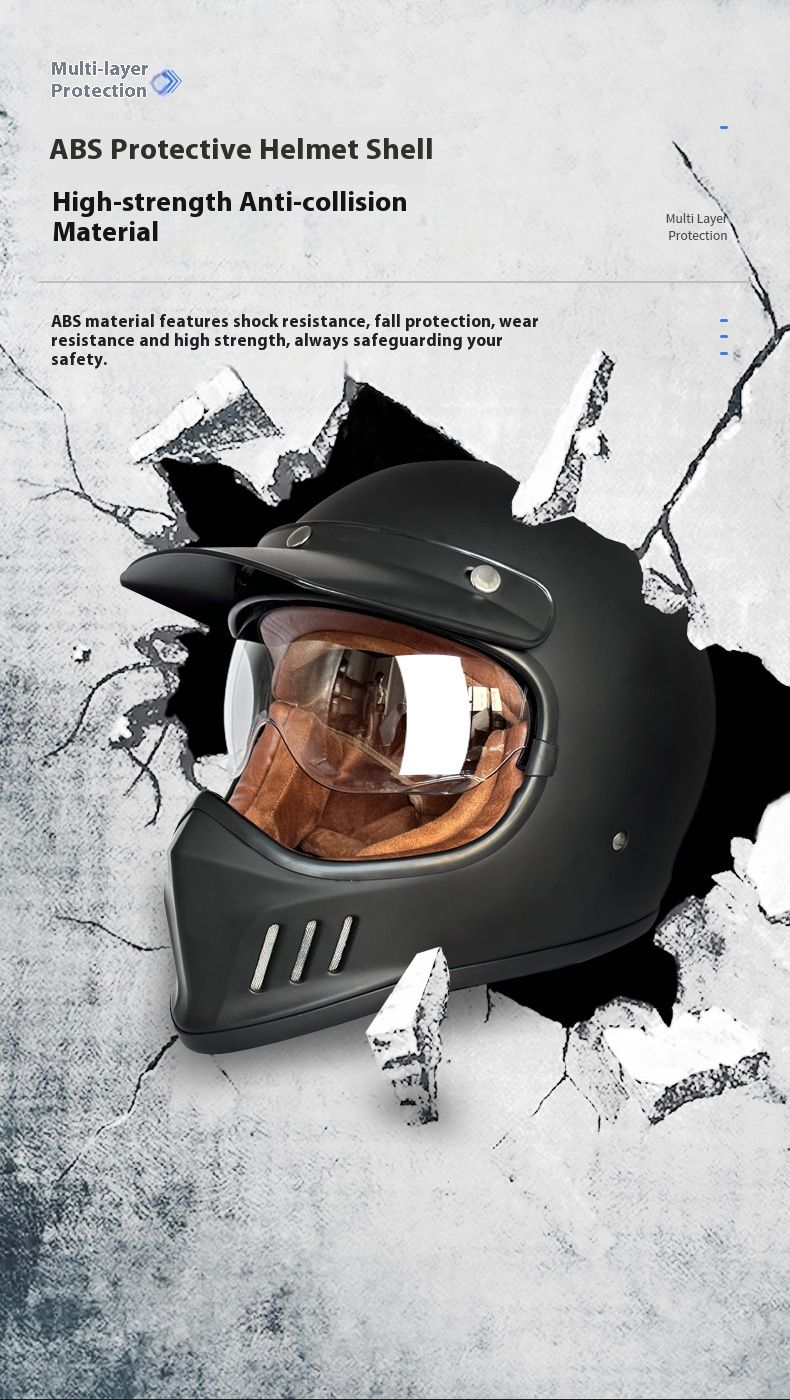Casco integrale da moto retrò certificato 3C - Doppia visiera (trasparente/fumé), calotta classica in ABS, vestibilità regolabile (M-XXL)_voghion.com