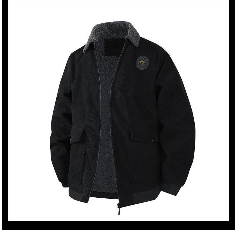 Veste en velours côtelé pour homme - Manteau d'hiver chaud et coupe-vent doublé en cuir d'agneau grande taille, noir/gris/kaki/vert armée_voghion.com