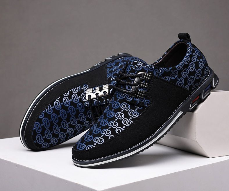 DM39092 Polyurethan Herren Freizeitschuhe Blaudruck auf schwarzem Stoff, Größe wählen und Verkäufer mitteilen_voghion.com