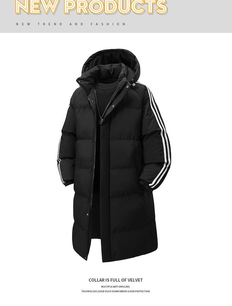 Men's Hooded Longline Winter Coat Lightweight Polyester Jacket With Pockets For Casual Wear_voghion.com