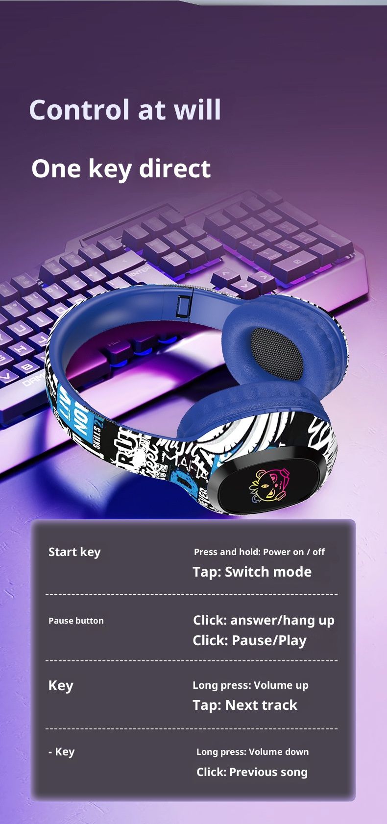 Cuffie wireless over-ear P95 LED – Bluetooth 5.3, effetti luce RGB, bassi profondi e oltre 8 ore di riproduzione (rosso/nero/rosa/blu, giochi e musica)_voghion.com