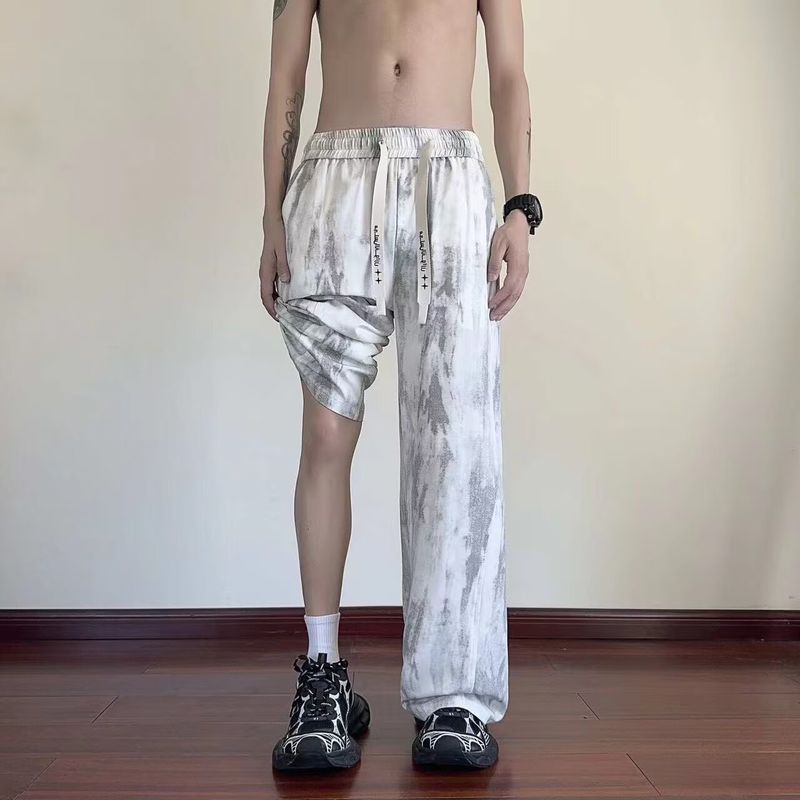 Pantaloni larghi alla moda, comodi e traspiranti, da uomo, estivi, con gamba larga e drappeggio alla moda, in stile tie-dye_voghion.com