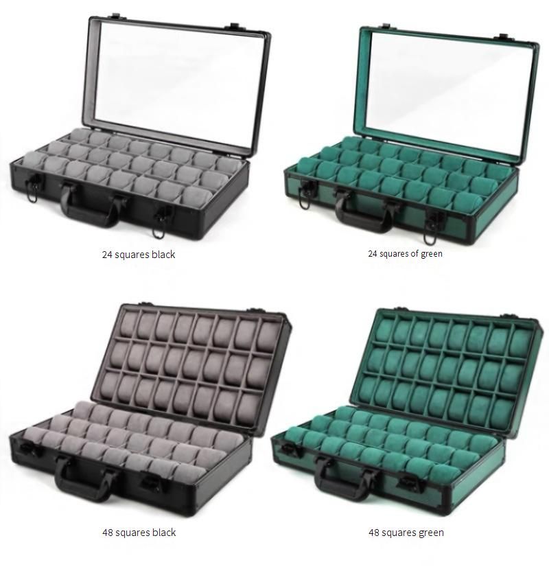 Hochwertige Uhrenbox aus Aluminiumlegierung mit Sichtfenster – Luxuriöses Uhren-Etui mit 24 Fächern, doppelter Öffnung, Innenausstattung aus grünem Samt_voghion.com