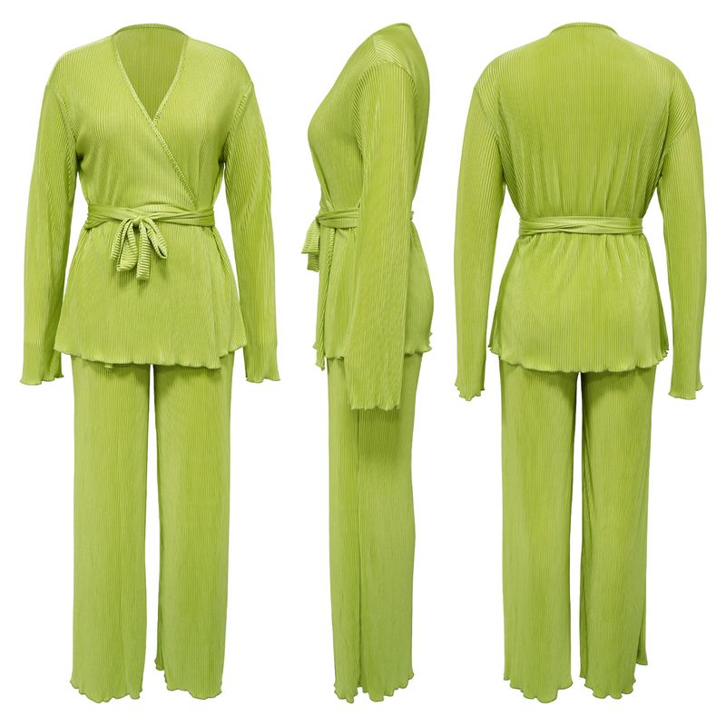 Damenbekleidung V-Ausschnitt Langarm Strickjacke Herbst und Winter Lässiges Zweiteiliges Set_voghion.com