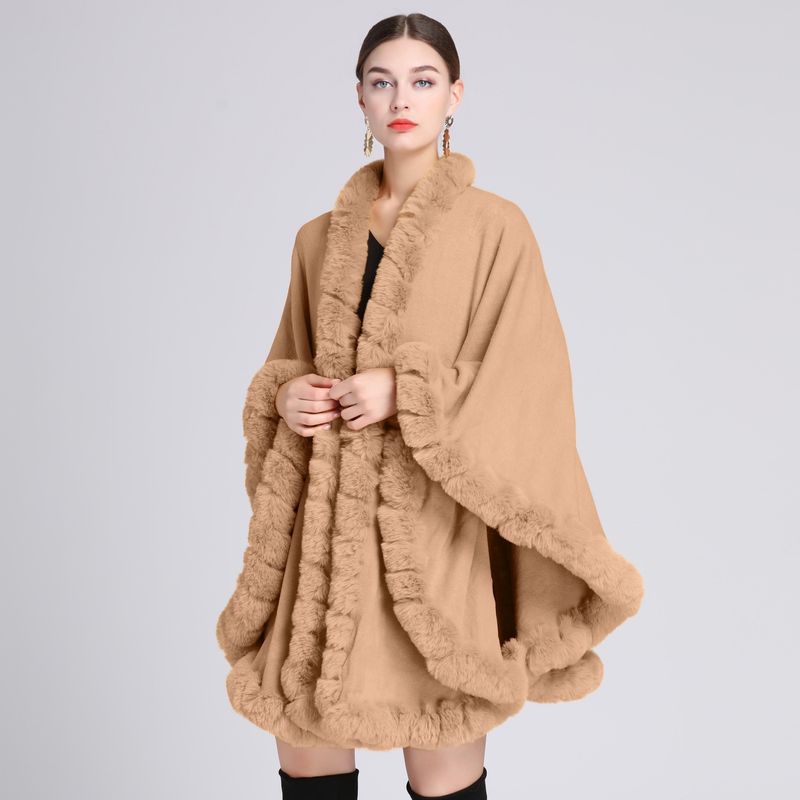 Fur Collar Cape Ladies Large Size Knitted Cardigan Loose Coat Artificial Fur Fashionable And Warm Shawl Cape_voghion.com
