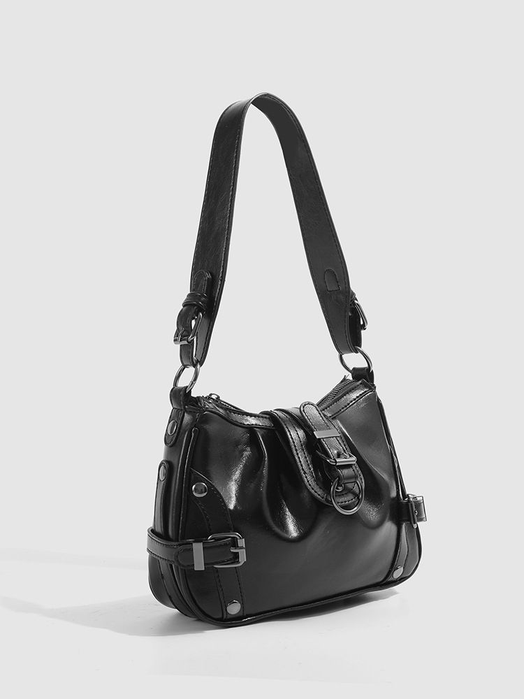 Borsa a tracolla Hobo alla moda per donna - Borsa a secchiello in morbida similpelle con chiusura a cerniera, elegante borsa a tracolla per outfit quotidiani. Borsa a mano e tracolla._voghion.com