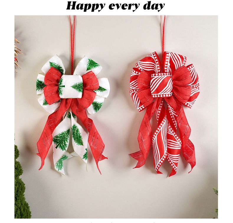 Roter Weihnachtsbaumschmuck mit Schleife und Schneeflockenrand – festliche Hängedekoration aus Flanell für Weihnachtsbäume, Kränze und Geschenkverpackungen_voghion.com