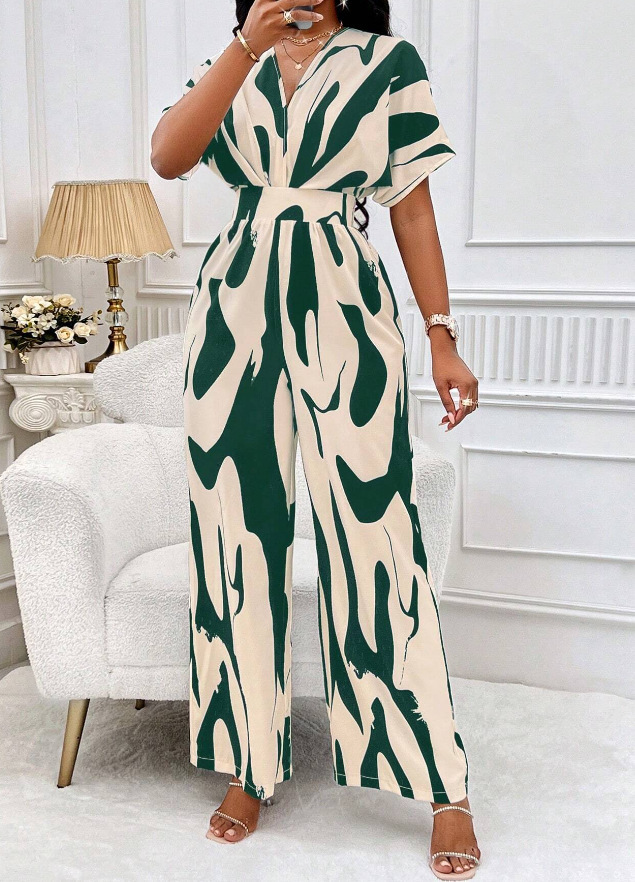 Uued tooted - piiriülesed Euroopa ja Ameerika naisterõivad - täispikk trükitud nahkhiirevarrukatega laiade jalgadega jumpsuit_voghion.com