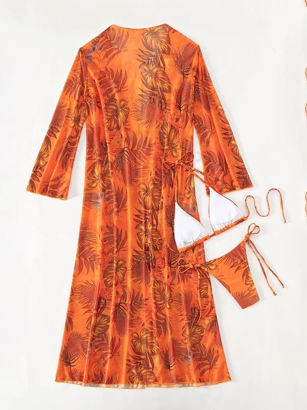Badekleeder Fraen Split Dräi-Stéck Laangärm Blouse Internet Promi Riemen Bikini_voghion.com