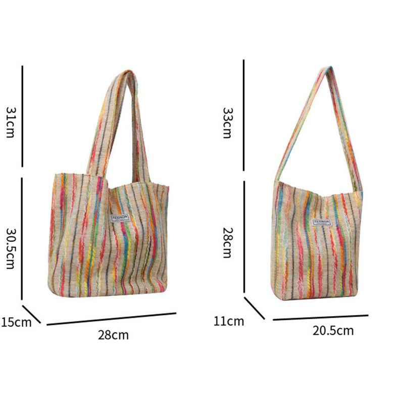 Large Capacity Stripe Handbag 2024 Summer Commuter Fashion Casual Western Style One Shoulder Underarm Tote Bag_voghion.com