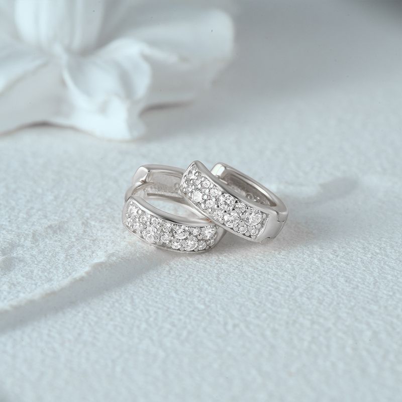 Women's Jewelry Simple S925 Sterling Silver Classic Light Luxury Personality Double Row Diamond Earrings Huggie Earring_voghion.com