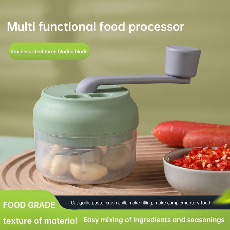 Manual Food Processor Hand Crank Meat Mincer Garlic Chopper Vegetable Cutter Stainless Steel Blades Durable PP Body No Electricity Needed_voghion.com