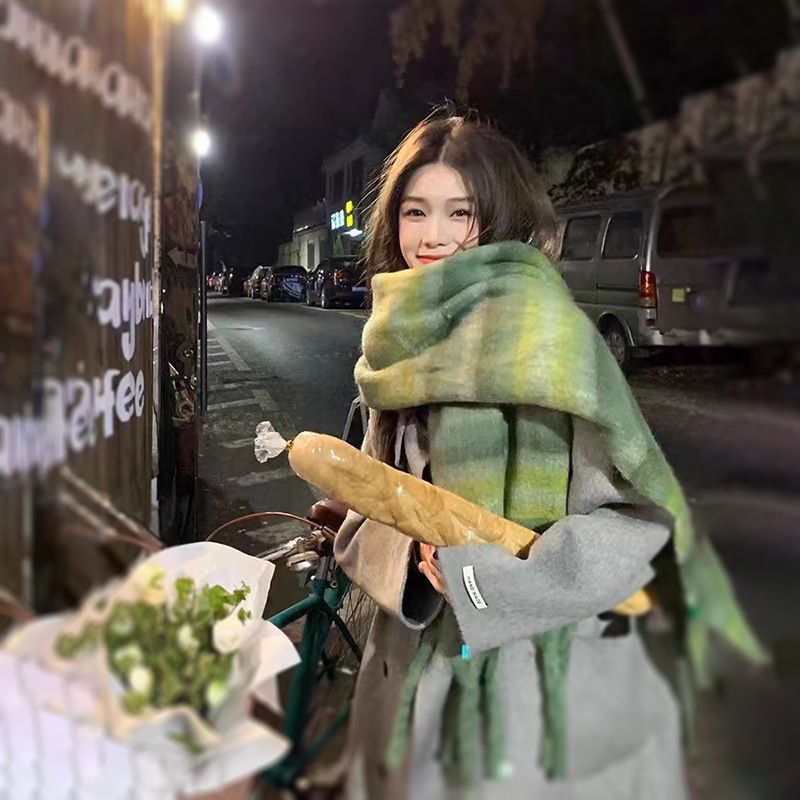 Thousand Bird Grid Scarf for Women, Autumn and New St, Student Versatile, Thickened Warm Scarf, Tassel, Winter Ins_voghion.com
