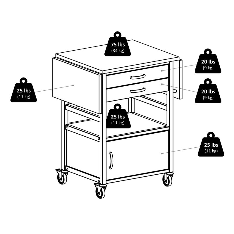 Bellini Drop Leaf Kitchen Cart; Coffee and Natural_voghion.com