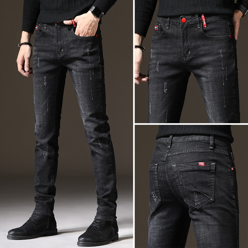 2024 neue Frühling und Herbst Saison der Jeans Koreanische Ausgabe Slim Fit Elastische Füße Trendy Gerade Einfarbig Hosen für_voghion.com