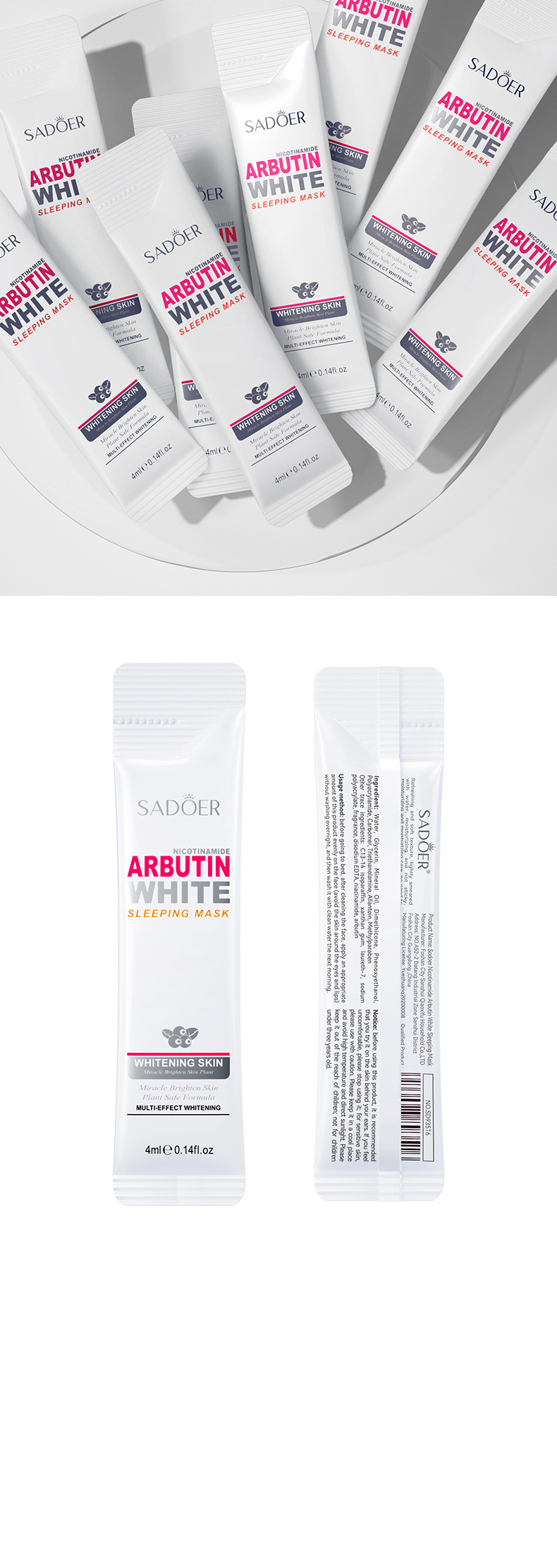 SADOER Niacinamide Arbutin Good Night Frozen Film Naked Proefpakket 1 4 ml Verstevigend Verhelderend Hydraterend Leave-in_voghion.com