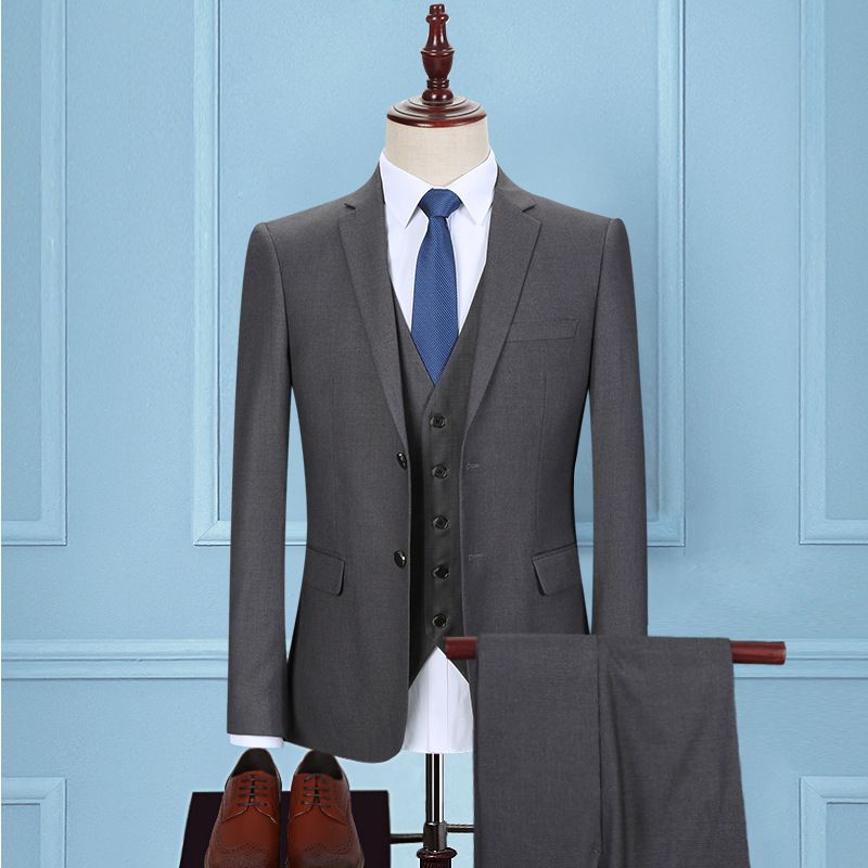 CT Silbergraues Set für Männer, dreiteiliger Anzug im koreanischen Stil, Slim Fit, Business-Abendgarderobe, Trauzeugen, Bräutigam, Hochzeitsanzug_voghion.com
