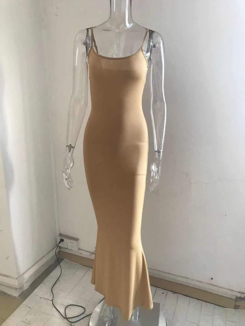Abito lungo con bretelle slim casual da donna, alla moda, modello Skims_voghion.com