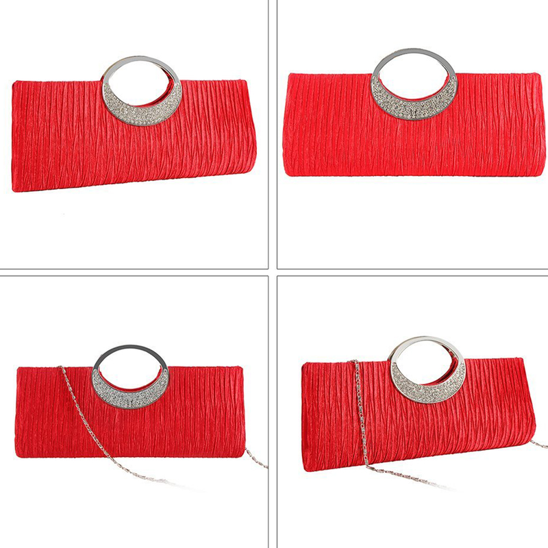 Kjiuyou Geantă de seară plisată din satin cu strasuri de lux pentru femei_voghion.com