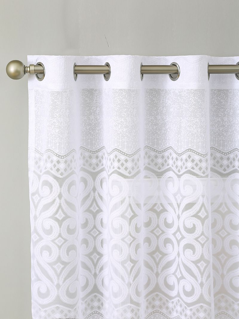 Halbtransparente Spitzenvorhänge mit symmetrischem 8-lagigem Besatz und Metallösen – Fertig zum Aufhängen von Fenstervorhängen für Wohnzimmer, Schlafzimmer, Küche_voghion.com