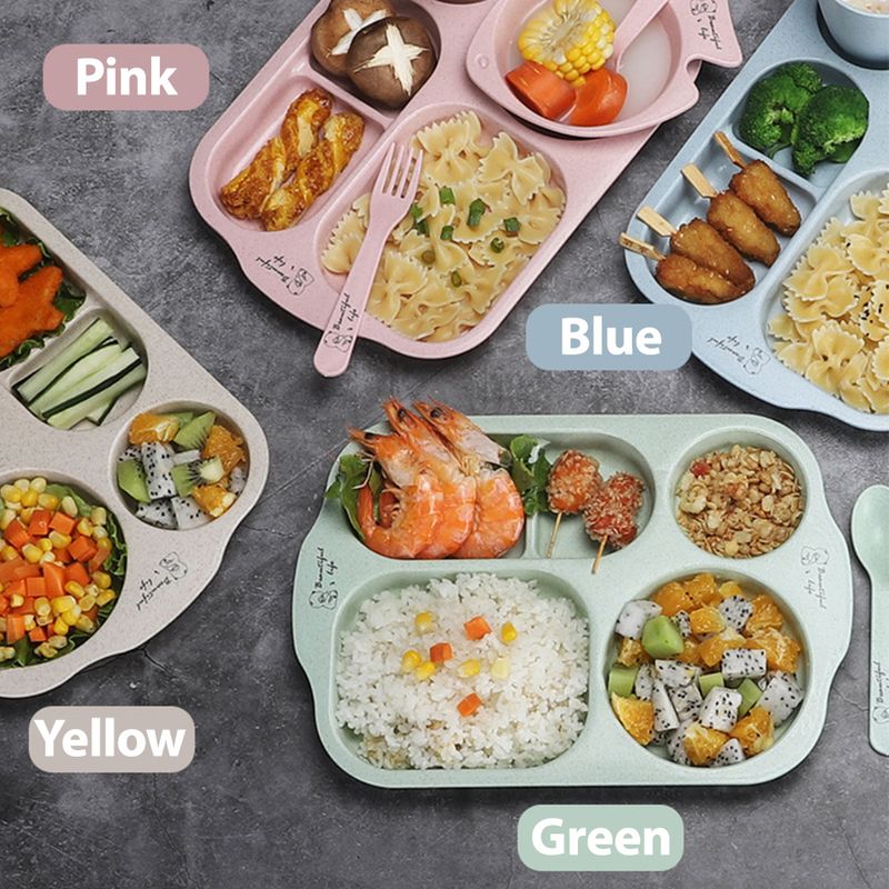 6Pcs/Conjunto de talheres para bebês, pratos de desenho animado, pratos para crianças, louças para crianças, tigela de comida de treinamento antiaquecido, colher, garfo_voghion.com