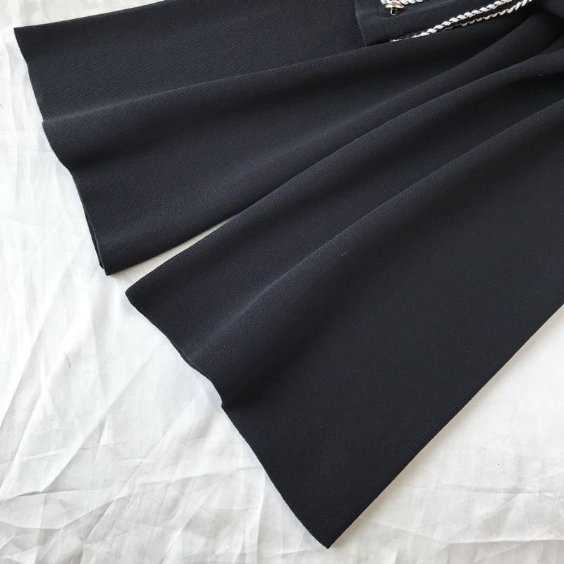 Kadın moda yuvarlak boyun örme hırka üst geniş bacak pantolon iki parçalı set_voghion.com