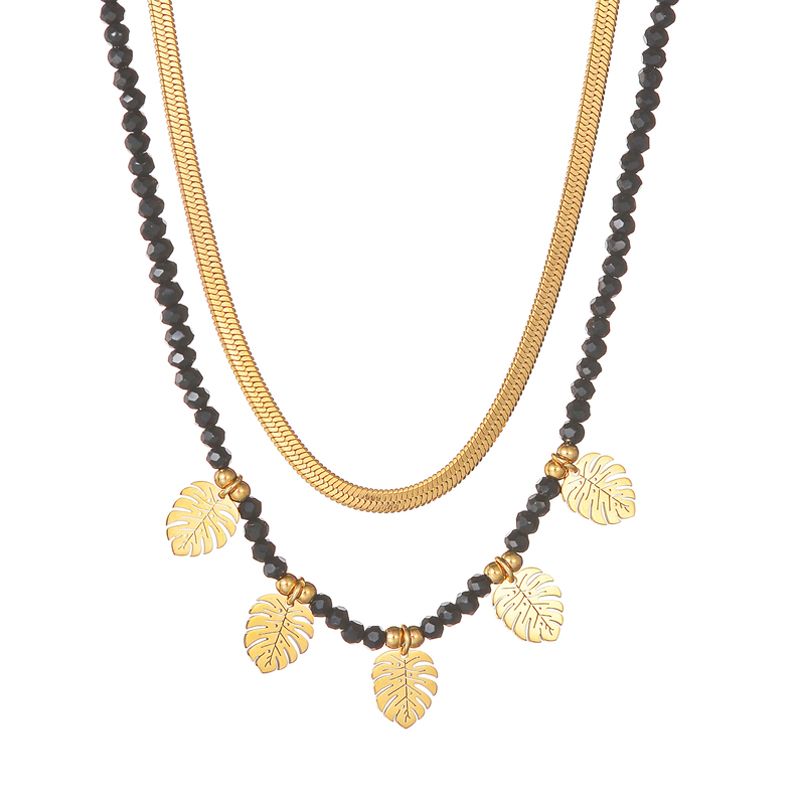 Venta al por mayor de joyas de estilo simple con cruz de hojas, collares en capas de acero inoxidable 304_voghion.com