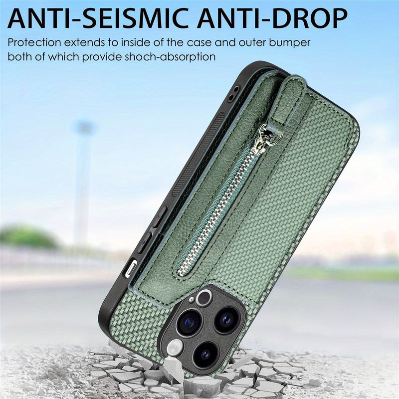 Custodia per telefono con motivo in fibra di carbonio, portafoglio per 15, 14, 13, 12, 11 Pro Max, flip cover, slot per schede, ventosa magnetica, fibbia per carte, custodia protettiva per la casa_voghion.com