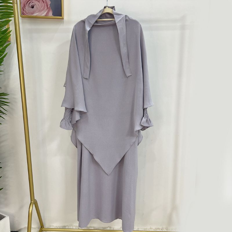 Damenbekleidung Dubai Türkisches einfarbiges Kleid mit Kopftuch LR591 + Hj907_voghion.com