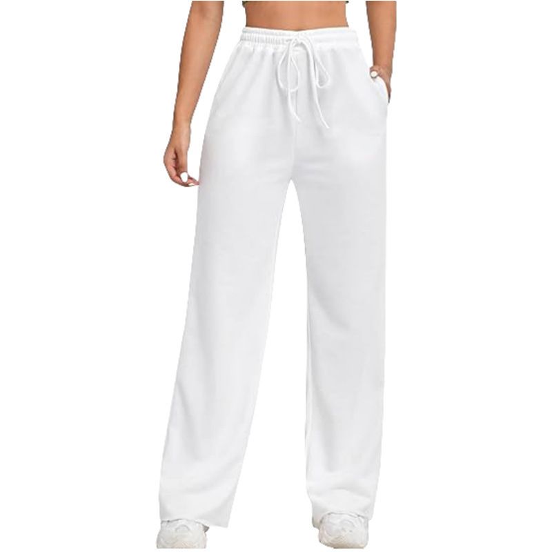 Pantaloni da jogging casual da donna, a vita alta, a gamba larga, con coulisse elastica, comodi pantaloni da salotto per l'uso quotidiano_voghion.com