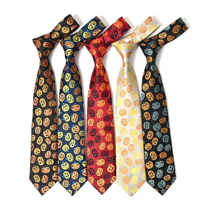 New Halloween Bow Tie Men Polyester Silk Multicolor Pumpkin Head Pattern Gift Necktie_voghion.com
