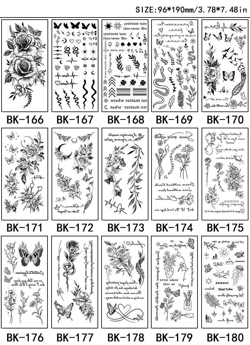 Adesivi esclusivi per tatuaggi con fiori a schizzo Adesivi per tatuaggi con fiori a schizzo Tatuaggio con fiori in bianco e nero_voghion.com