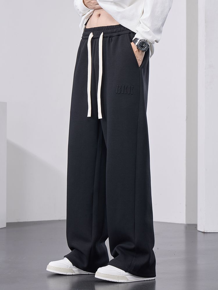 Gerade Jogginghose Für Herren, Weites Bein, Baumwolle, Trainingshose, Kordelzug, Buchstabe, Sport, Baggy-Hose, Lässige Lange Hose, Große Größe 8XL_voghion.com