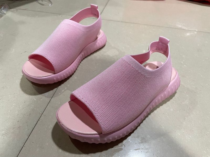 2025 Summer New Thick Sole Mesh Knitted Fish Mouth Sandals, Large Size One Step Women's Shoes_voghion.com