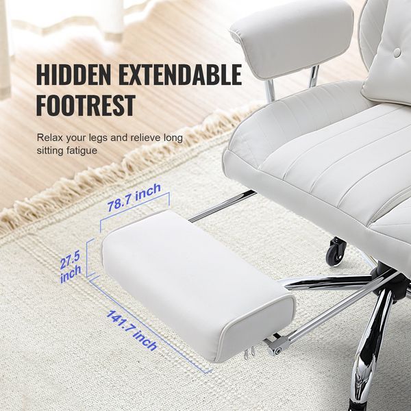 Reclining Office Chair With Footrest, Heavy Duty PU Leather Wide Office Chair, Big And Tall Executive Office Chairs With Lumbar Support, Strong Met_voghion.com