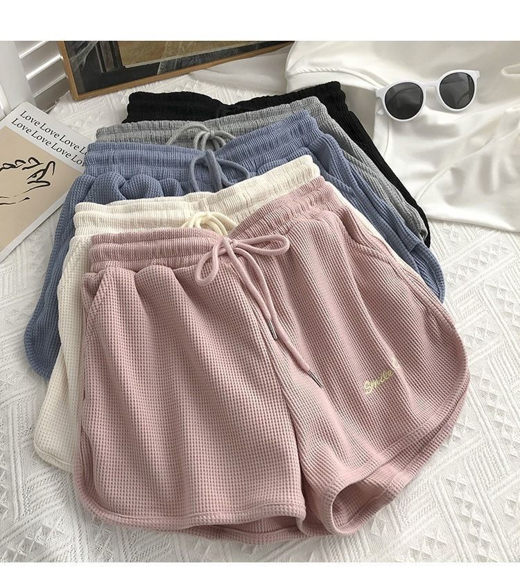Waffel-Sport-Shorts für Damen, Sommer 2023, neue koreanische Version, lockere Hotpants mit hoher Taille und weitem Bein für den Außenbereich_voghion.com