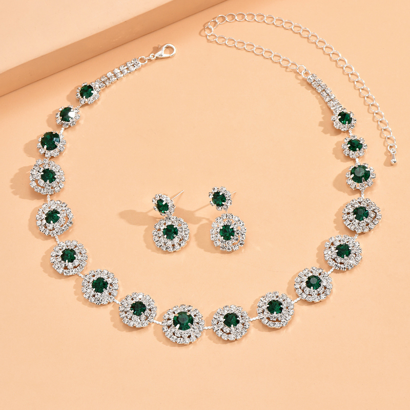 Set di gioielli da donna, alla moda, abiti da sposa alla moda, gioielli da sposa, collana, orecchini, bracciale, anello, rotondo, semplice, abito, accessori per abiti._voghion.com