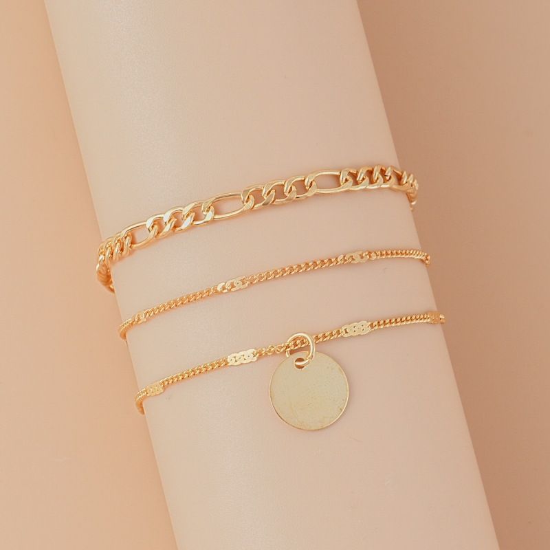 Eenvoudige retro legering schijf hanger ketting dames 3-laags armband sieraden_voghion.com