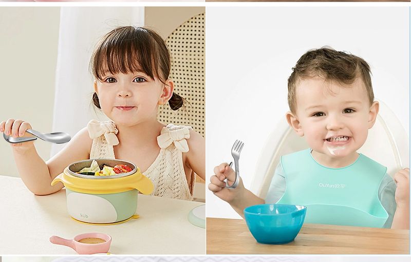 Mother & Kids 304 Stainless Steel Portable Children's Tableware Set Toddler Spoon And Fork With Storage Box Curved Handle Baby Training Spoon_voghion.com