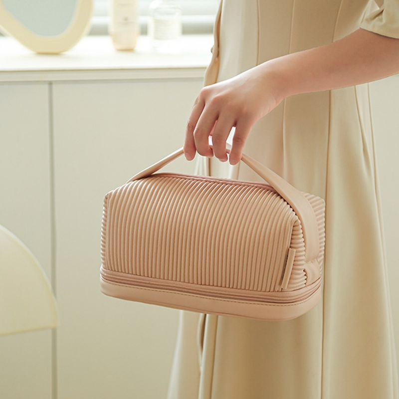 Lihao Cosmetic Double Layer Smooth Zipper Solid Color Multipurpose Large Capacity Toiletry Bag Makeup Organizer for_voghion.com