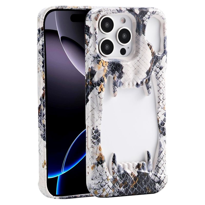 Custodia morbida con motivo a serpente e dente di tigre cavo compatibile con iPhone 16 15 Max, impermeabile e adesiva, per telefono 14 Pro_voghion.com