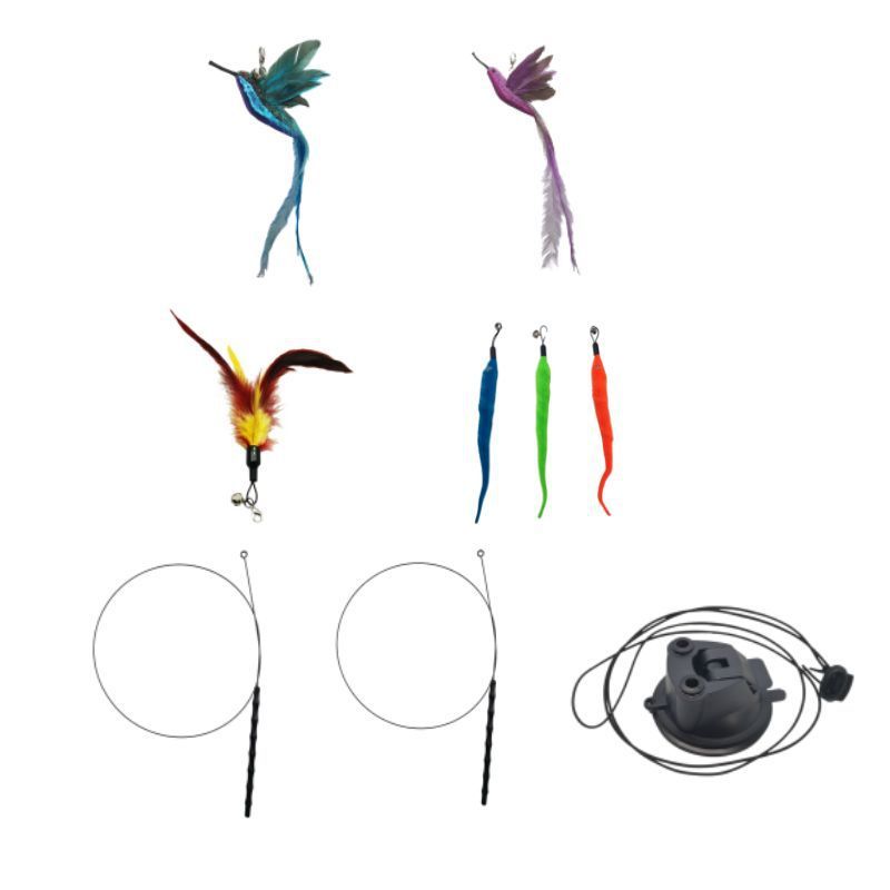 Aifeiniao Handheld Steel Wire Rod Wand Bell Feather Replacement Head Set Cat Toy Teaser_voghion.com