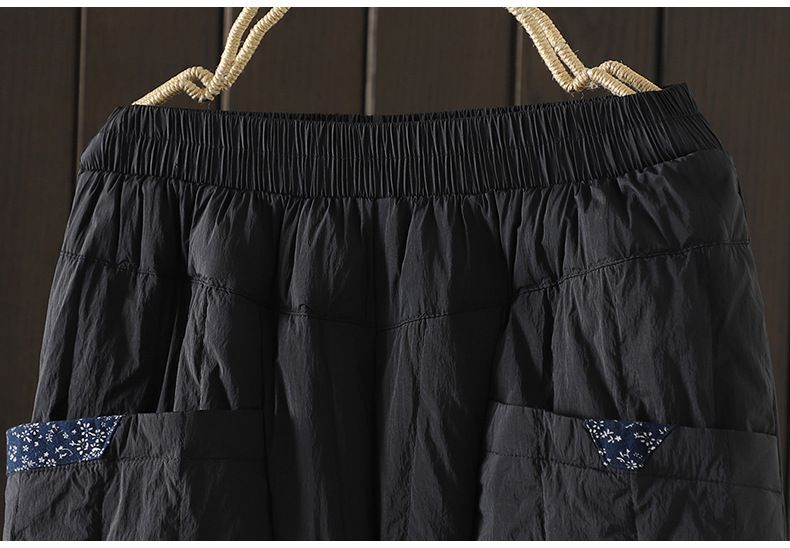 Pantalon matelassé bouffant – Pantalon d'hiver moelleux avec poches surdimensionnées (noir/crème, coupe ample)_voghion.com