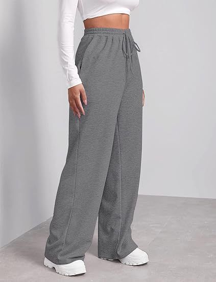 Pantaloni da jogging casual da donna, a vita alta, a gamba larga, con coulisse elastica, comodi pantaloni da salotto per l'uso quotidiano_voghion.com
