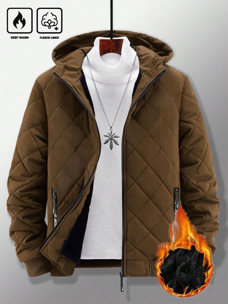 Giacca invernale casual da uomo con cappuccio foderata in pile e cerniera, capospalla caldo e leggero per il freddo (nero, blu navy, marrone, grigio)_voghion.com