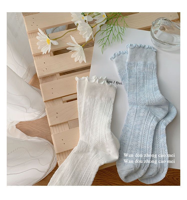 Socks, children's mid length socks, summer thin cut hollow, skin friendly, sweet and cute, solid color mesh pile socks_voghion.com