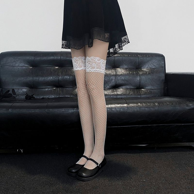 JK Lolita Netzstrümpfe Wadenlange Socken Overknee-Spitzen-Jacquard-Wadensocken_voghion.com