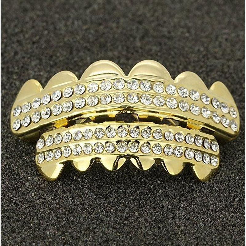 Gioielli Hip Hop per uomo e donna, Grillz placcati in oro con pietre CZ - Design geometrico, taglie 7-11, perfetti per feste, matrimoni e regali_voghion.com