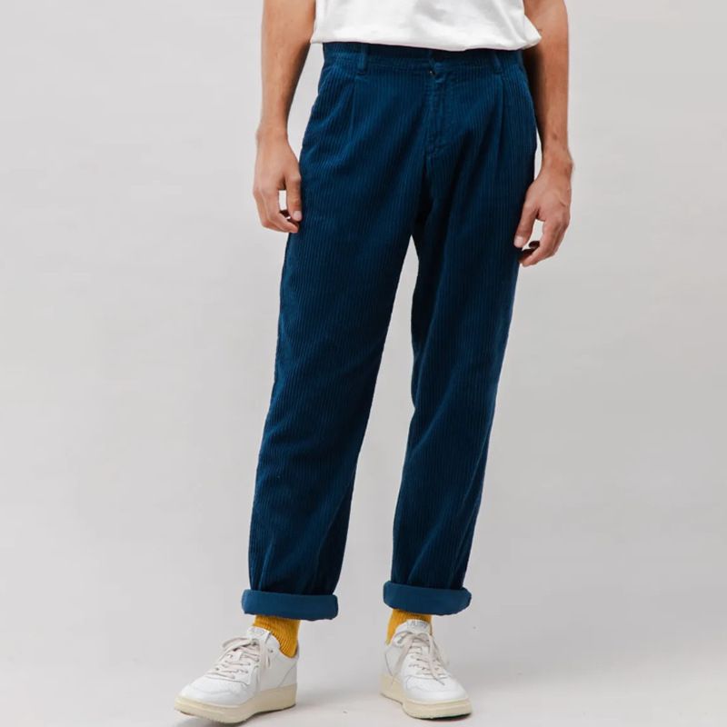 Calças casuais de veludo cotelê masculinas - Calças de trabalho retas com bolsos inclinados_voghion.com